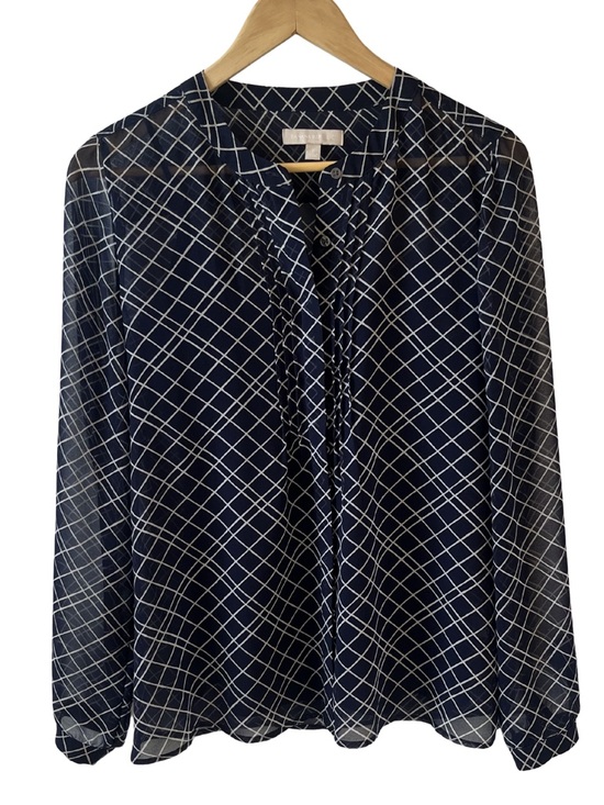 Banana Republic Tops - Banana Republic Sheer Navy Grid Print Blouse with Solid Navy Shell | Size Small